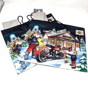 Harley Davidson Christmas Gift Bag 2013 Santa Gas Station Lot of 2 16x13x6 deep